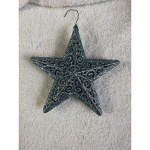 BLUE GLITTER FILIGREE STAR CHRISTMAS TREE ORNAMENT Vintage